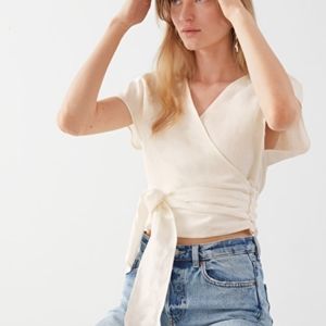 White Linen Blend Wrap Top by & Other Stories